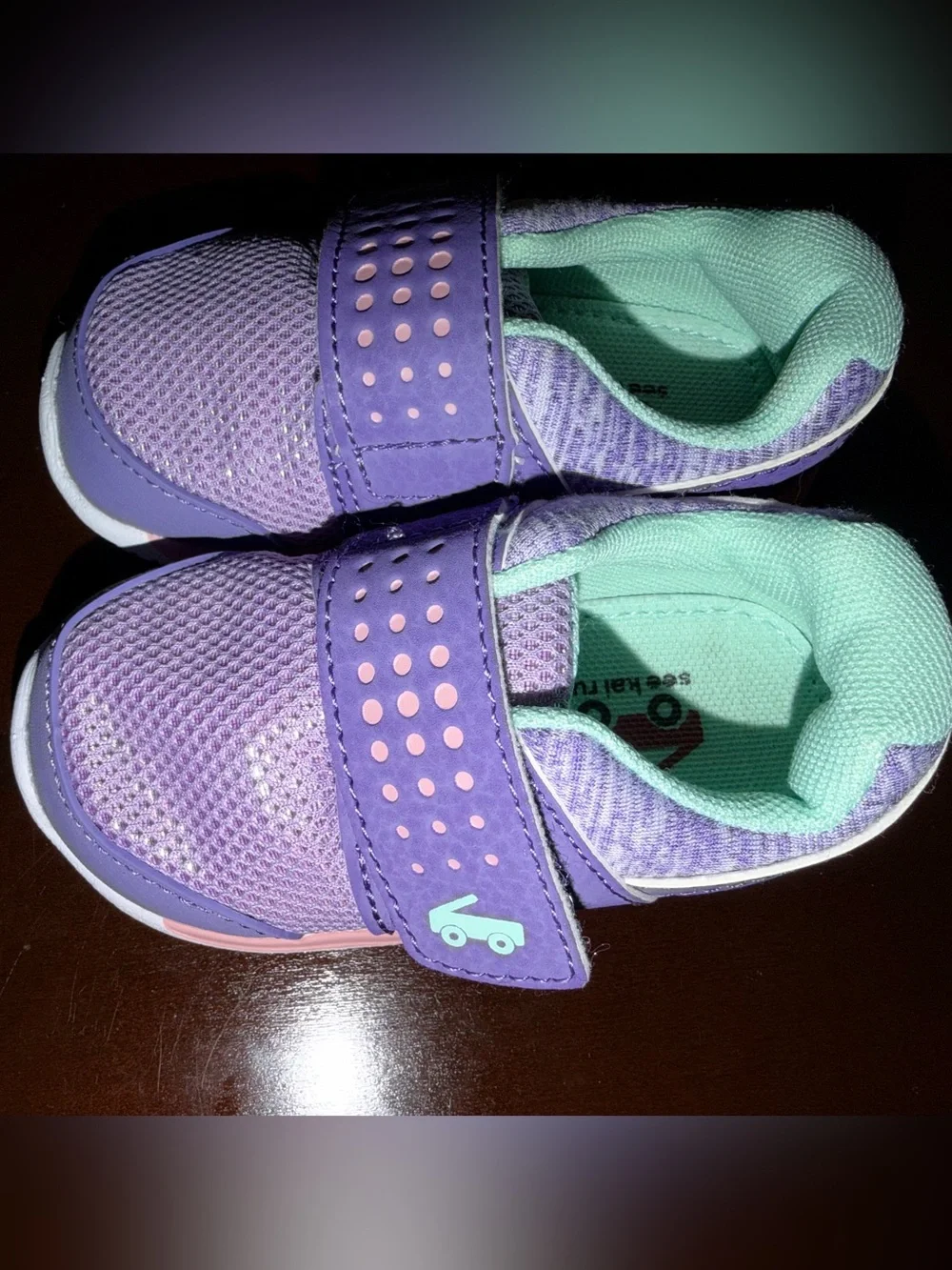 See Kai Run Purple Sneakers with Mint Lining and Pink Sole